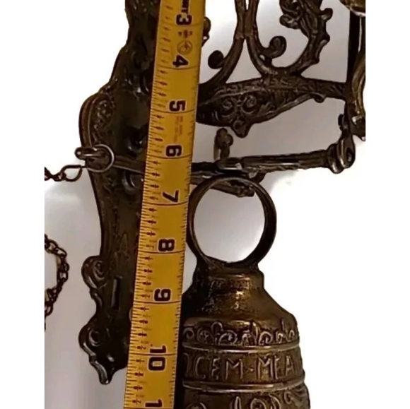 Vintage Brass Ornate Door Knocker & Bell  W/ Vocem-Meam Audi  Qui-Me-Tangit - Picture 10 of 11